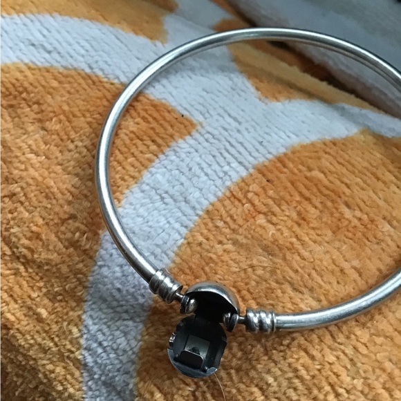 PANDORA Moments 925 Silver Logo Ball Charm Bangle Bracelet RARE DISCONTINUED - Picture 4 of 5